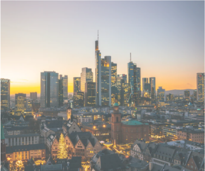City skyline at sunset